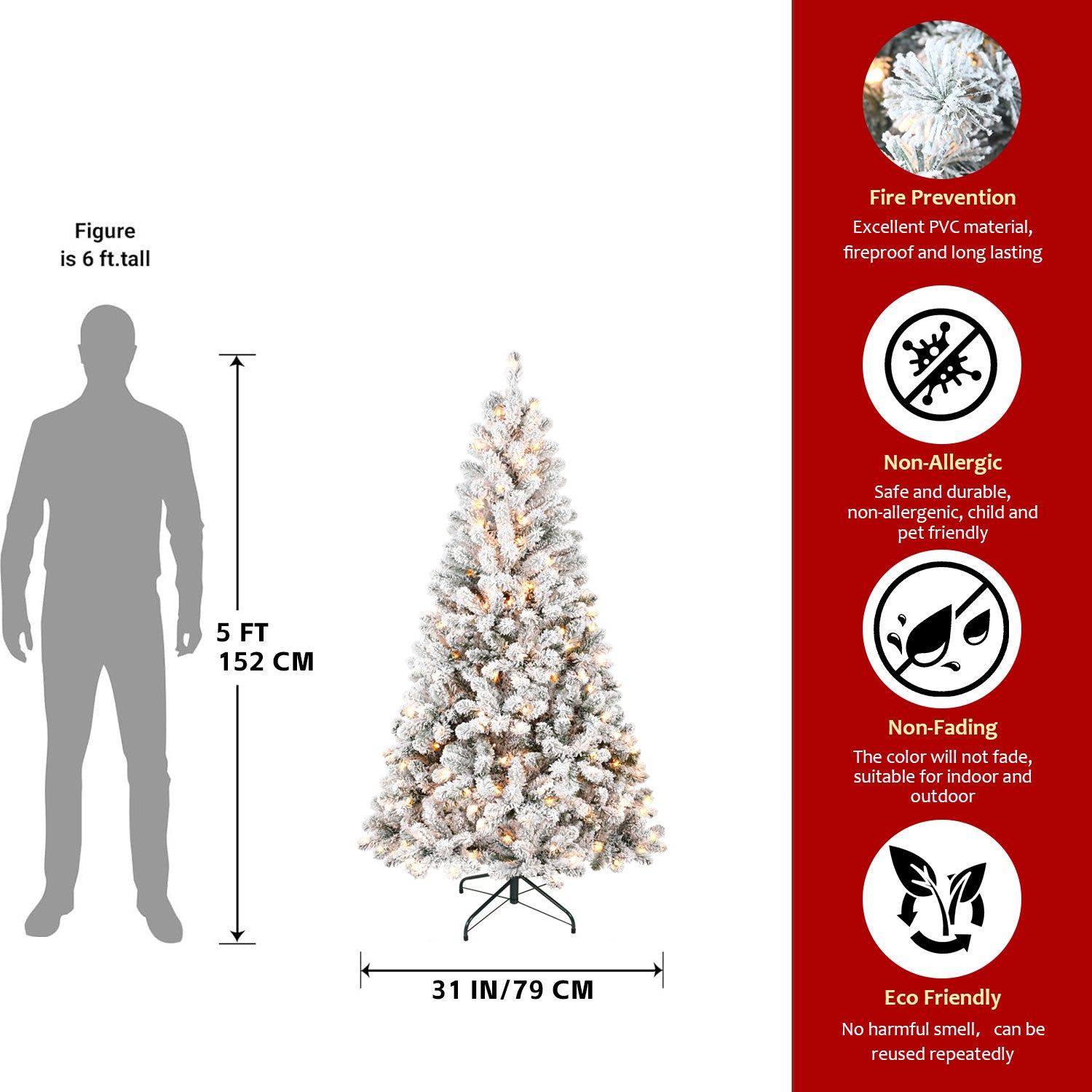 5FT Flocked Christmas Tree with 150 Warm White Lights