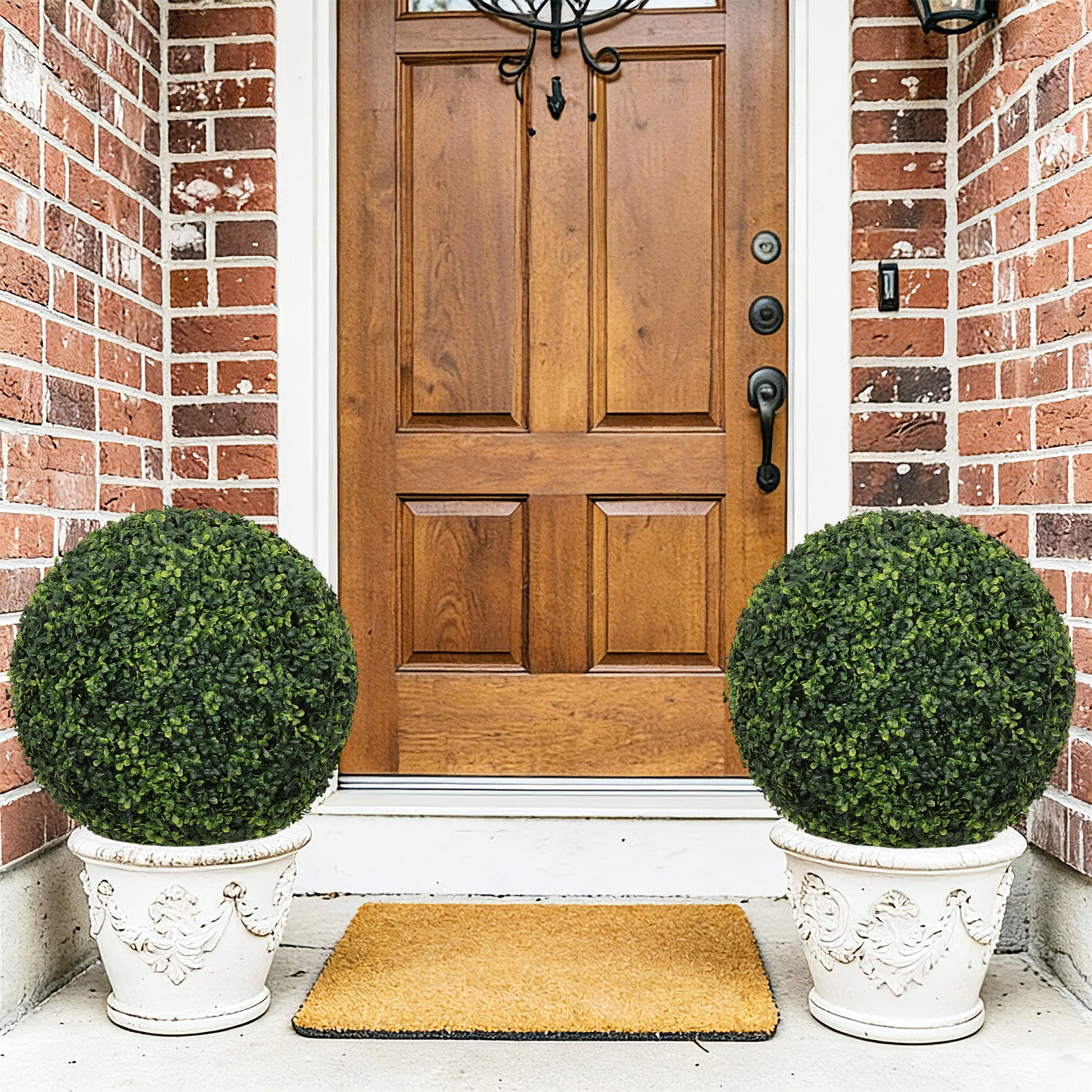 18.5In Dark Artificial Topiary Balls Outdoor Faux Boxwood Decorative