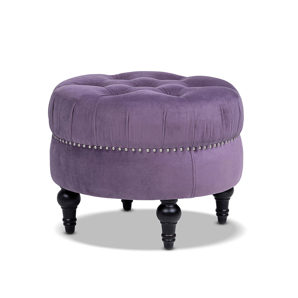 Dawn Tufted Round Ottoman Nailhead Accents