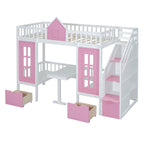 Twin-Over-Twin Bunk Bed with Changeable Table - Pink
