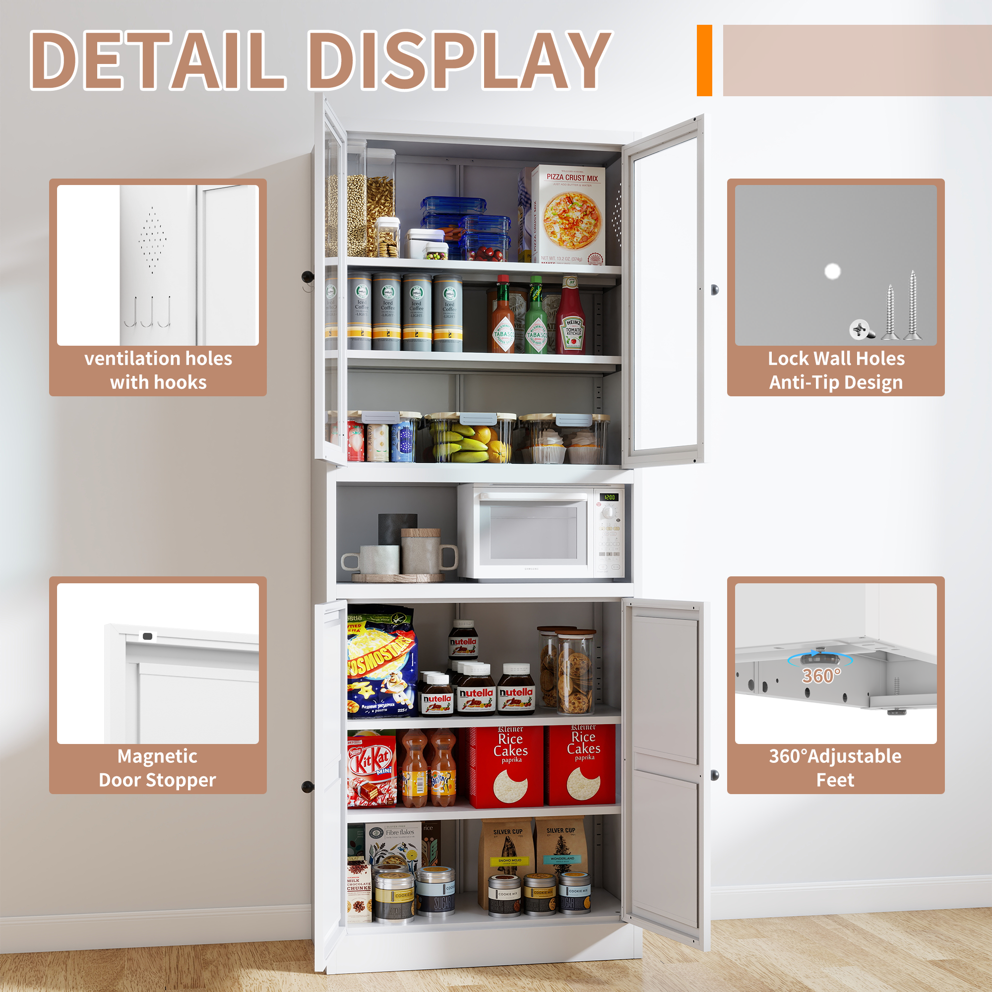 Metal Kitchen Pantry Cabinet - 72" Tall Storage Unit