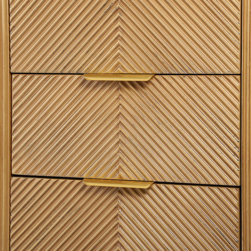 Mid-Century Fluted 3 Drawers Nightstand