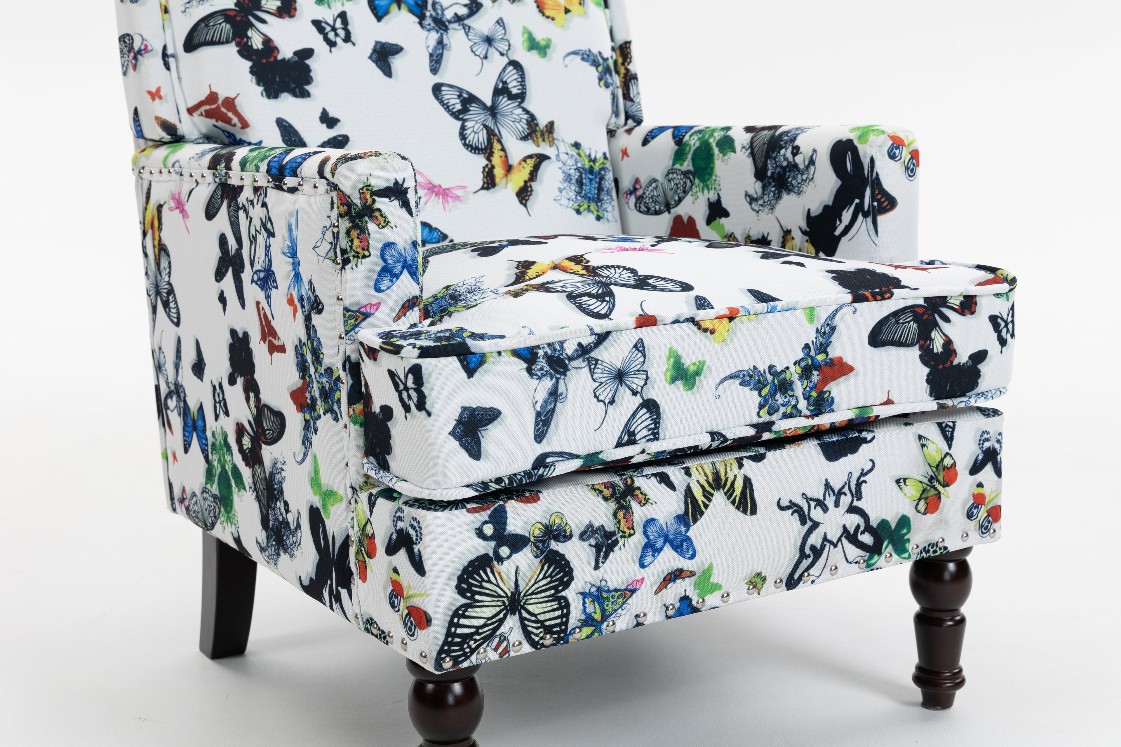 Upholstered Accent Chair, Vintage Armchair with Butterfly