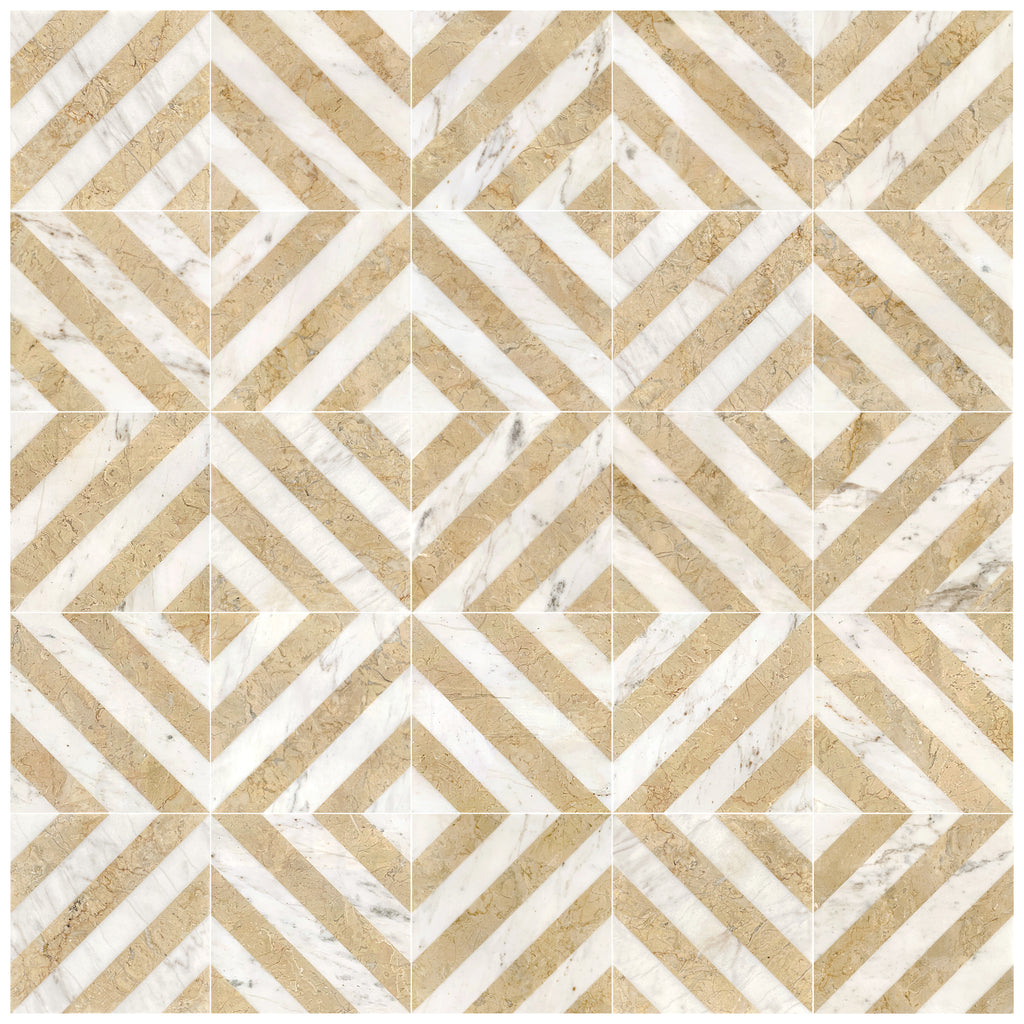12x12 White Gold Two Color Waterjet Marble Tile
