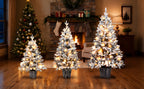 3-Piece Flocked Pre-Lit Christmas Tree Set