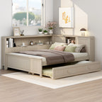 Full Size Wood Daybed with Storage Shelves and Trundle
