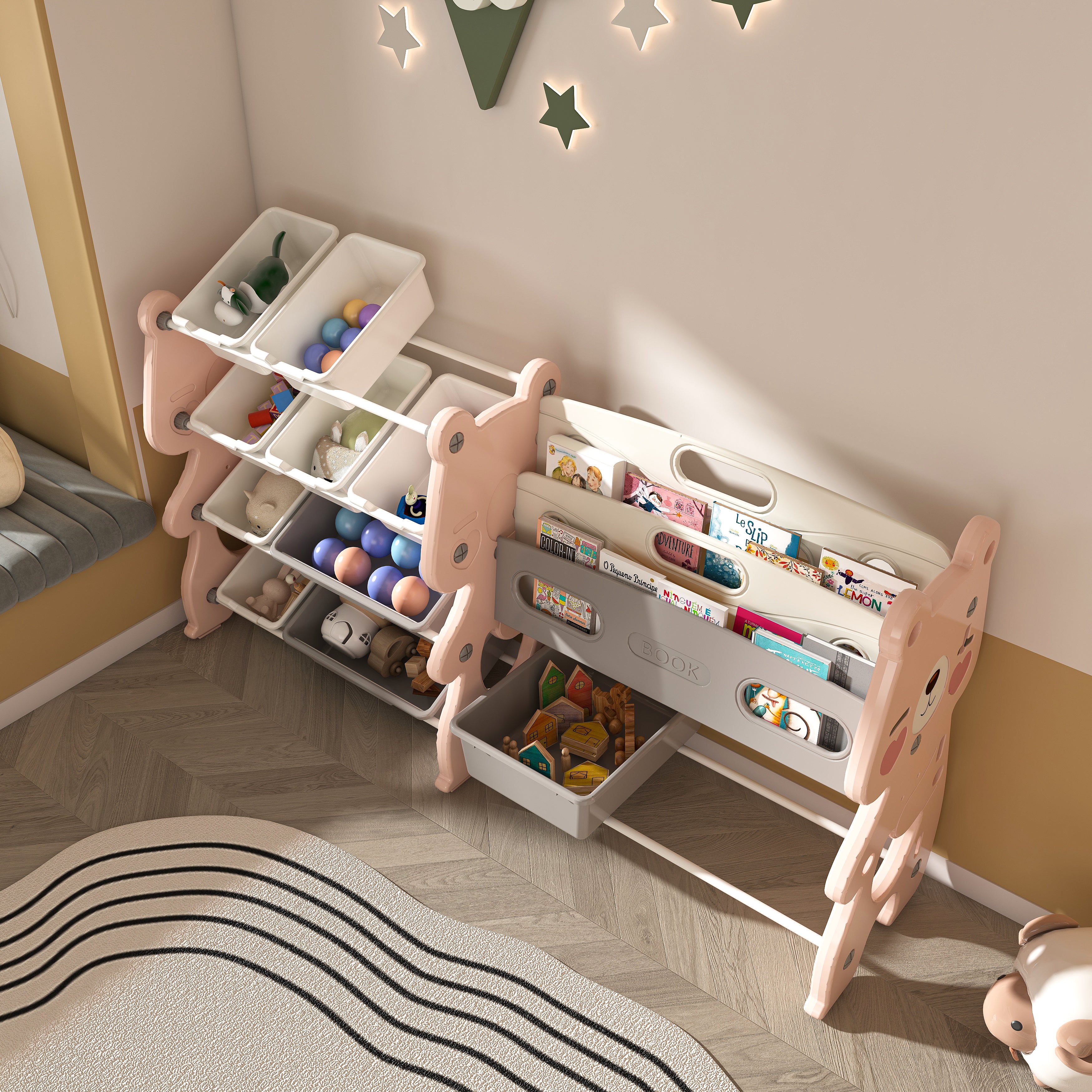 Kids Toy Storage Organizer with 2-Tier Bookshelf