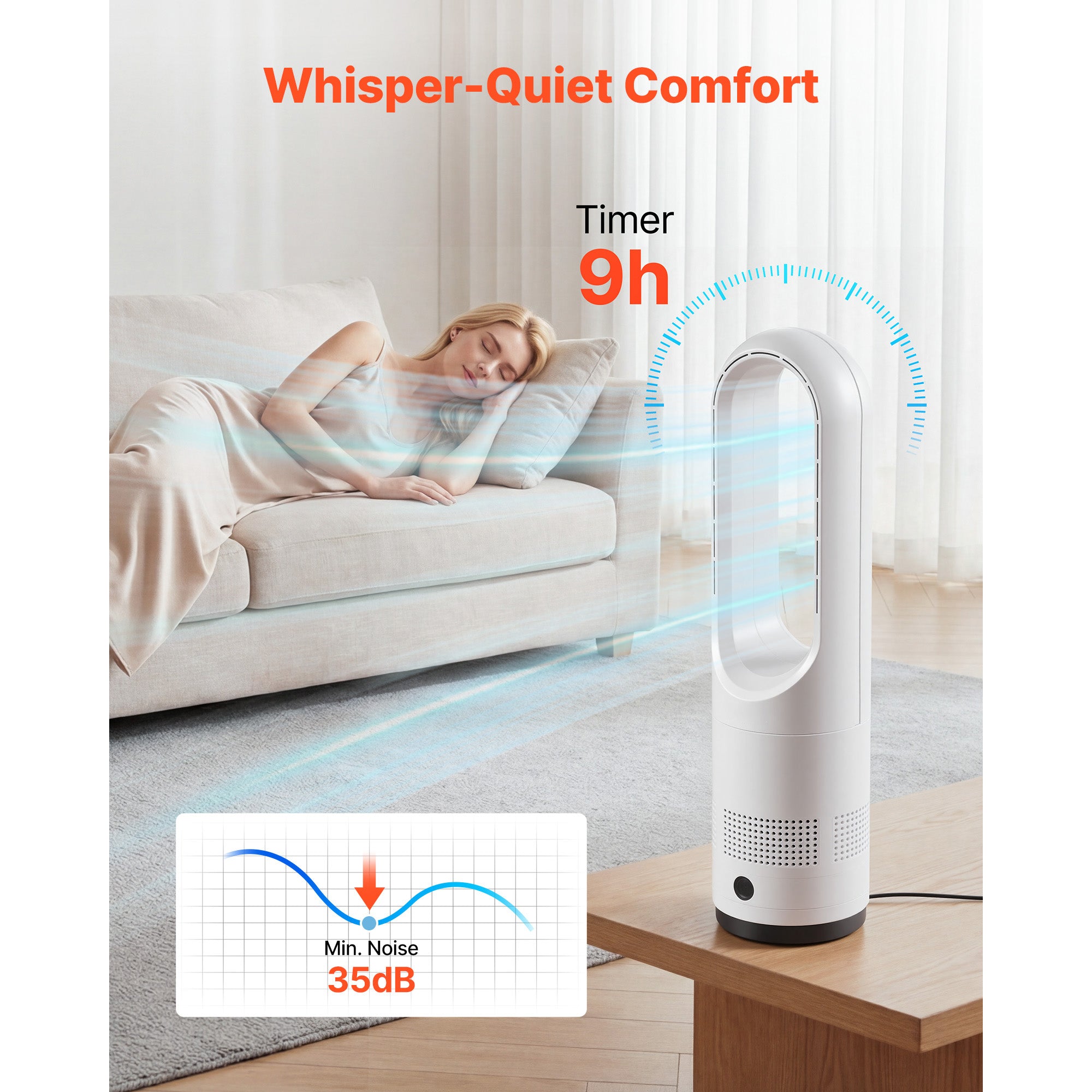 Bladeless Tower Fan with 80° Oscillation and Remote Control