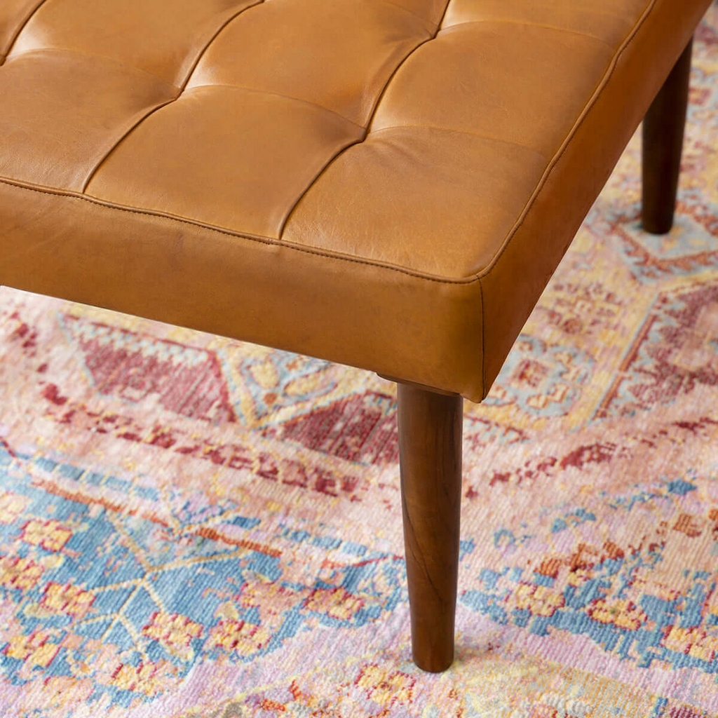 Mark Mid-Century Tufted Square Genuine Leather Upholstered Ottoman