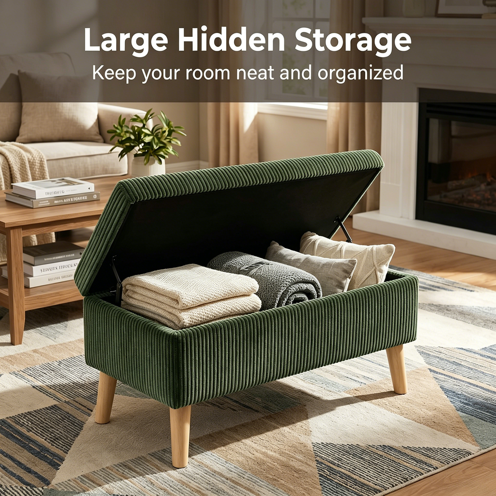 32 Inch Wide Olive Corduroy Ottoman