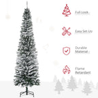 HOMCOM 7.5' Tall Unlit Snow-Flocked Slim Artificial Christmas Tree