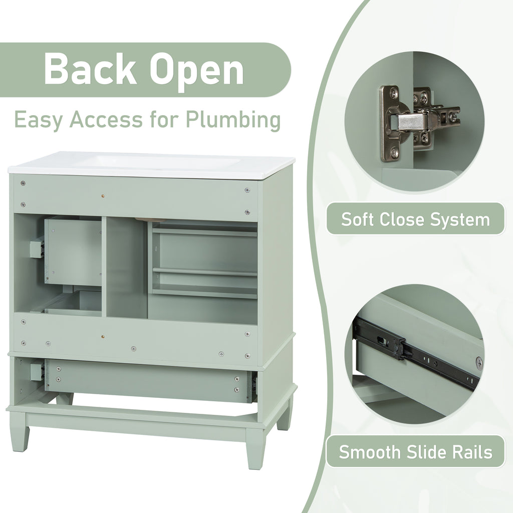 30" Bathroom Vanity with Sink, One Door and Three Drawers