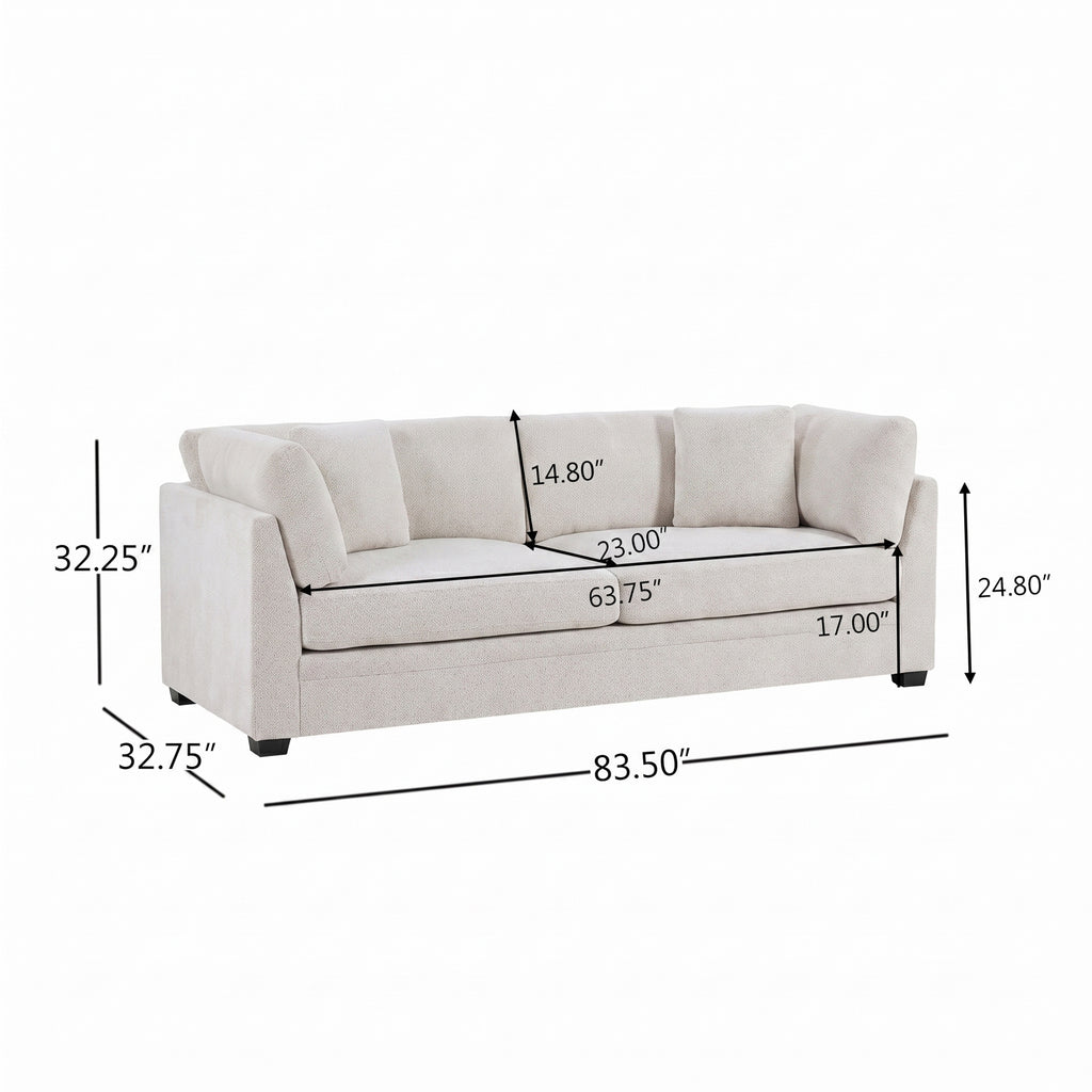 83.50" Modern Flared Arms Sofa (Beige)