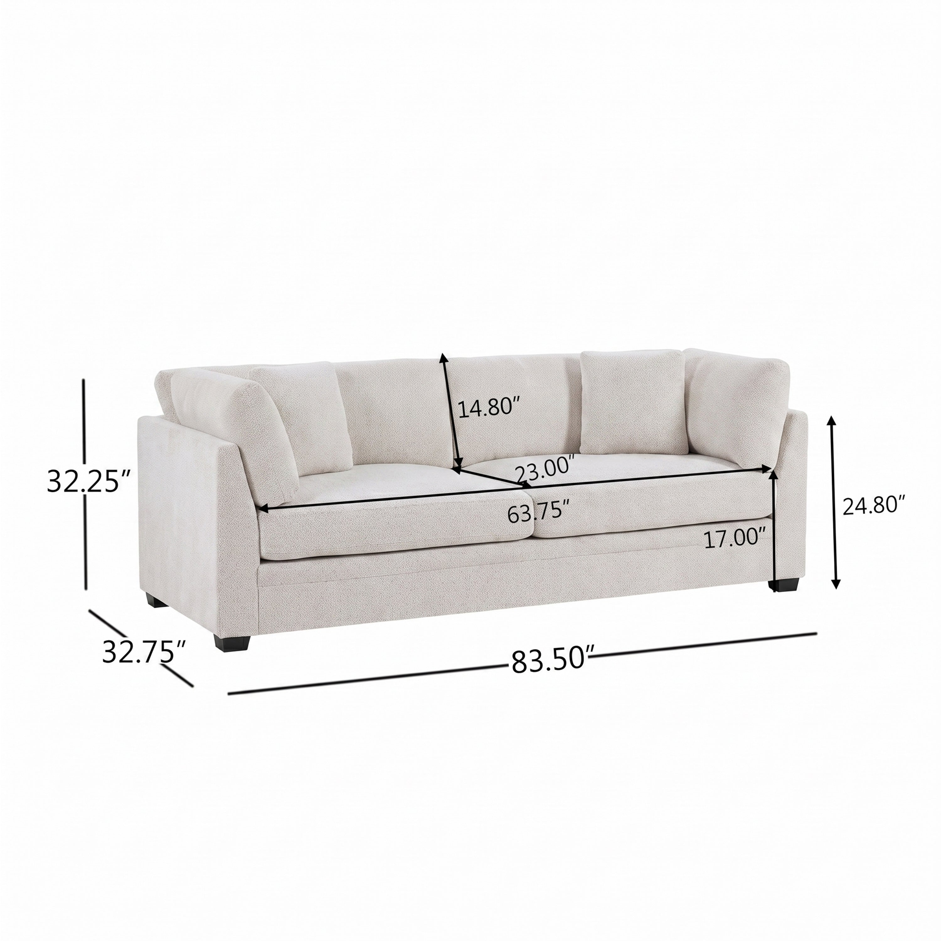 83.50" Modern Flared Arms Sofa (Beige)