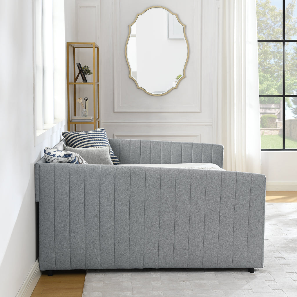 Queen Size Daybed with Two Drawers Trundle Upholstered Sofa Bed