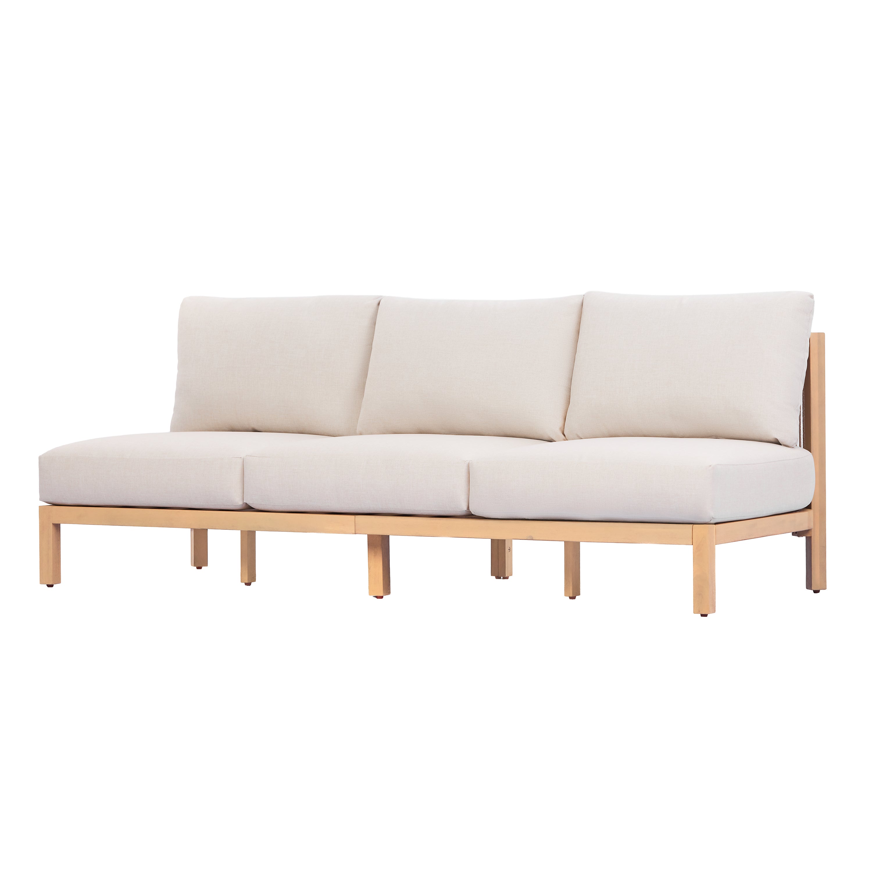 73.23" Outdoor Acacia Wood Frame Three-Seater Sofa