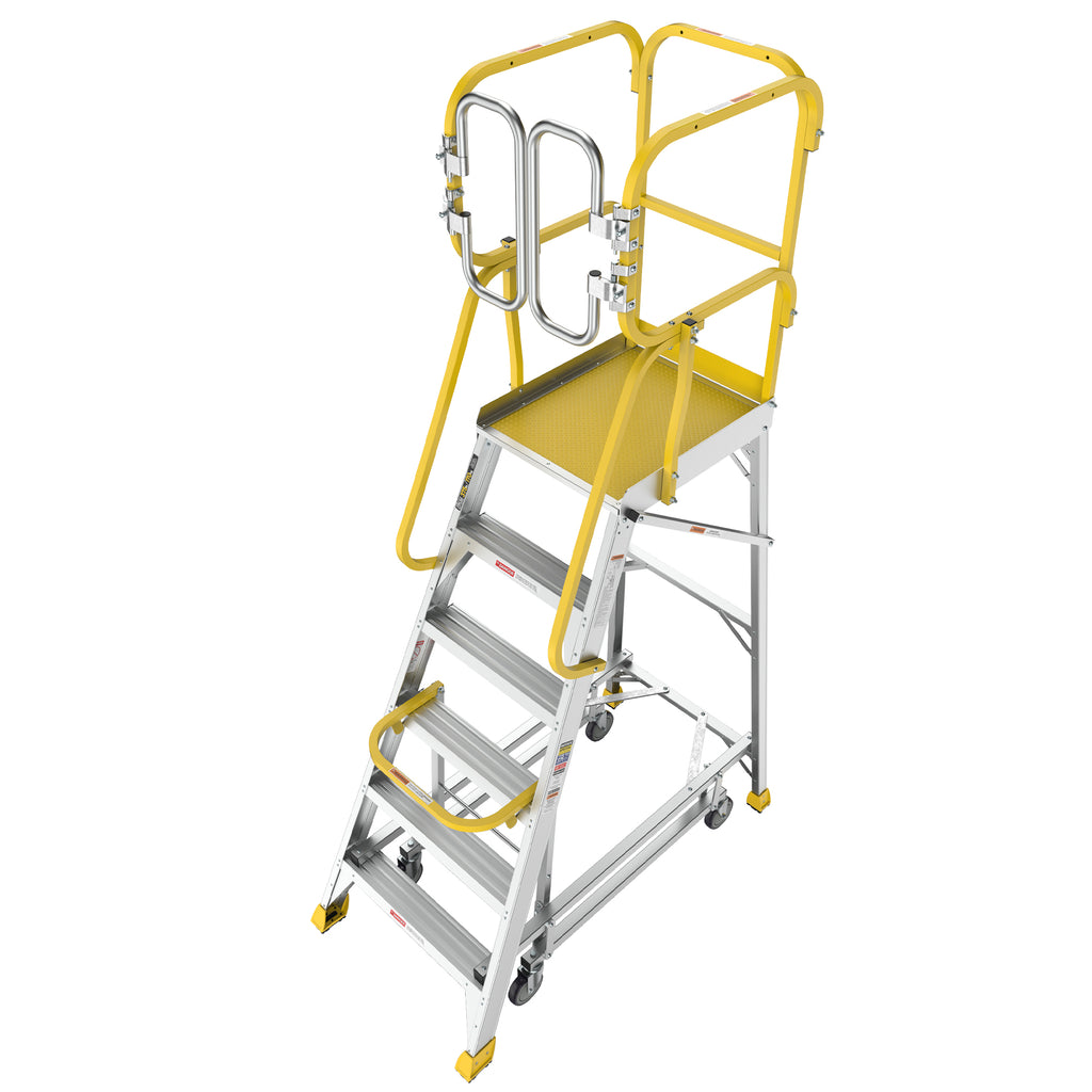 6 Step 375lbs Aluminum Rolling Platform Ladder