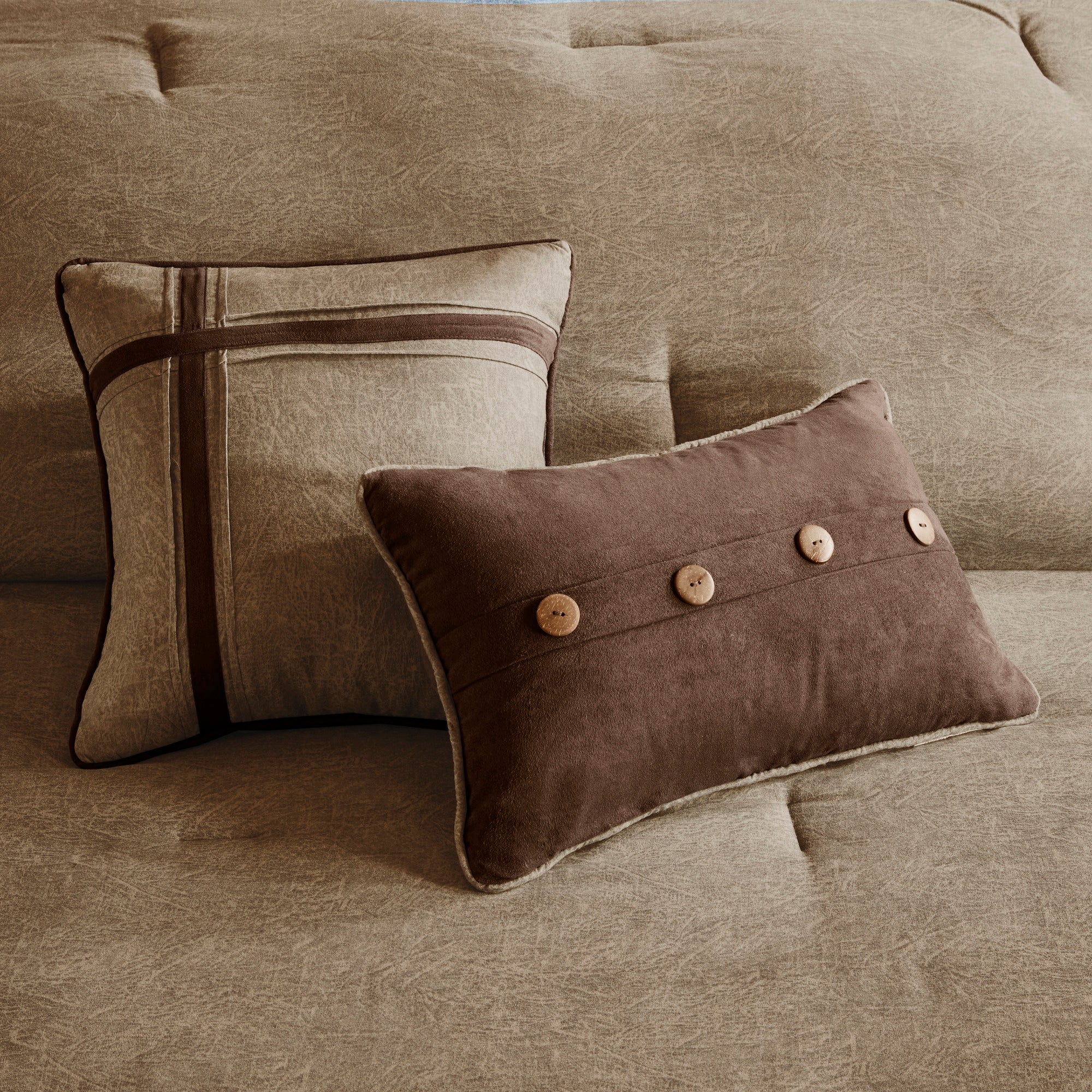 7 Piece Faux Suede Comforter Set Brown King