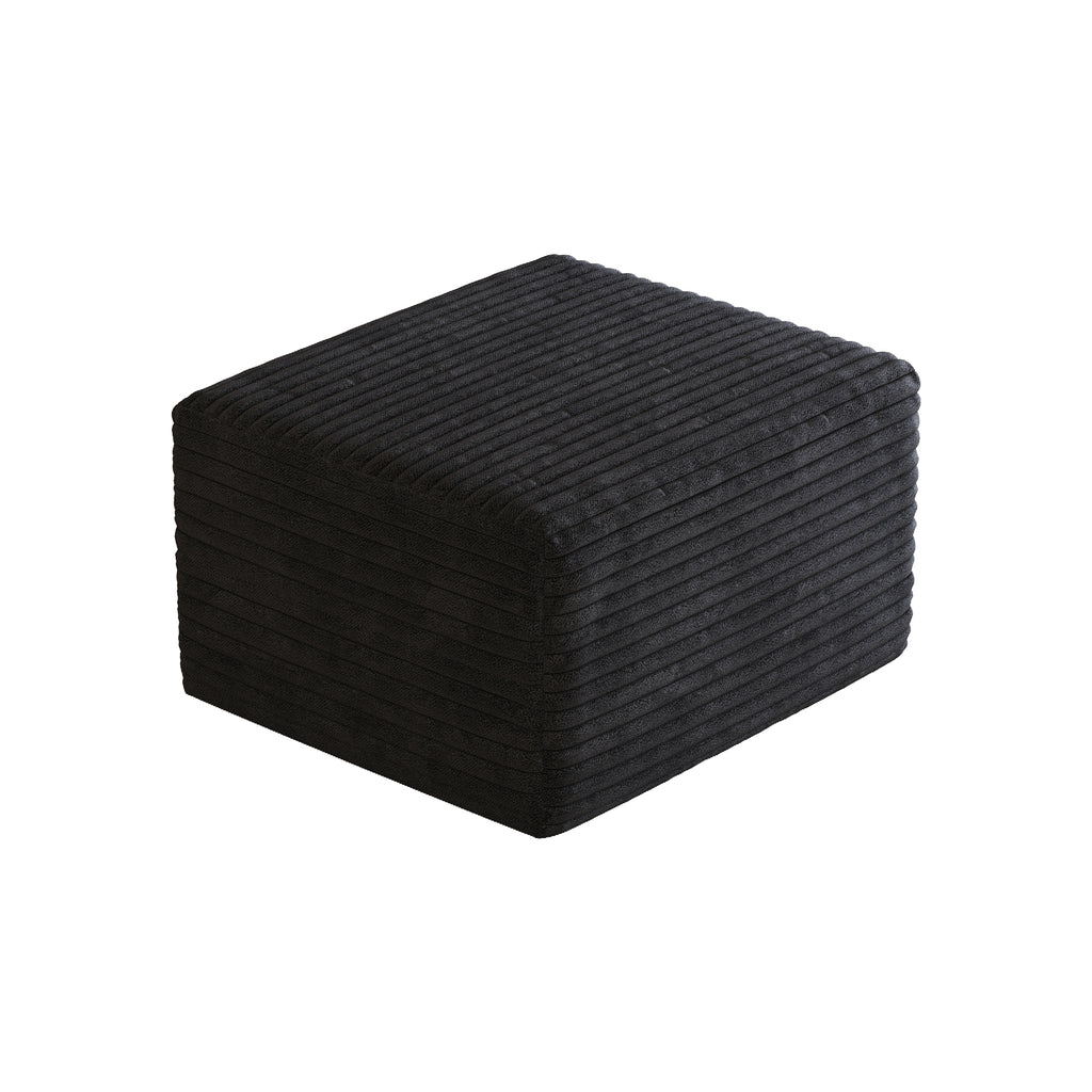 No Assembly Required Sofa Ottoman in Black Plush Corduroy