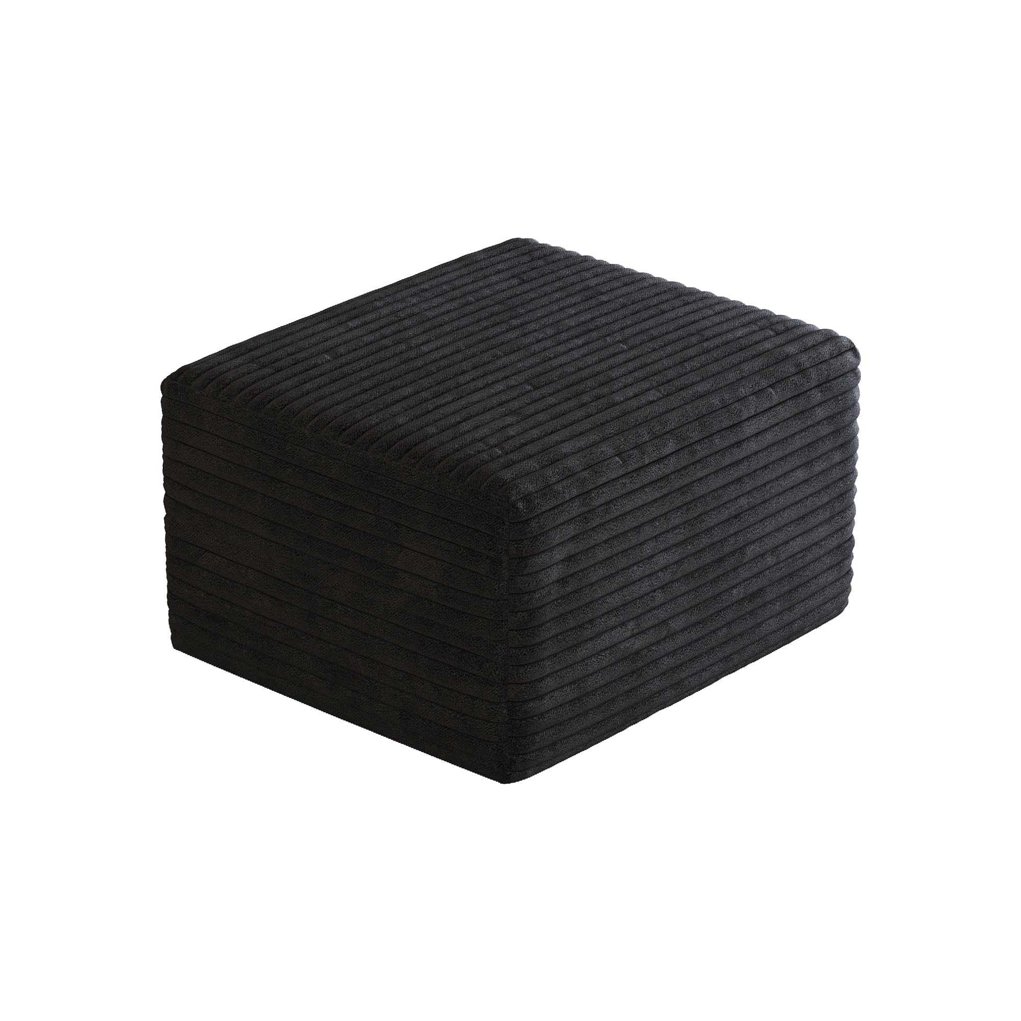 No Assembly Required Sofa Ottoman in Black Plush Corduroy