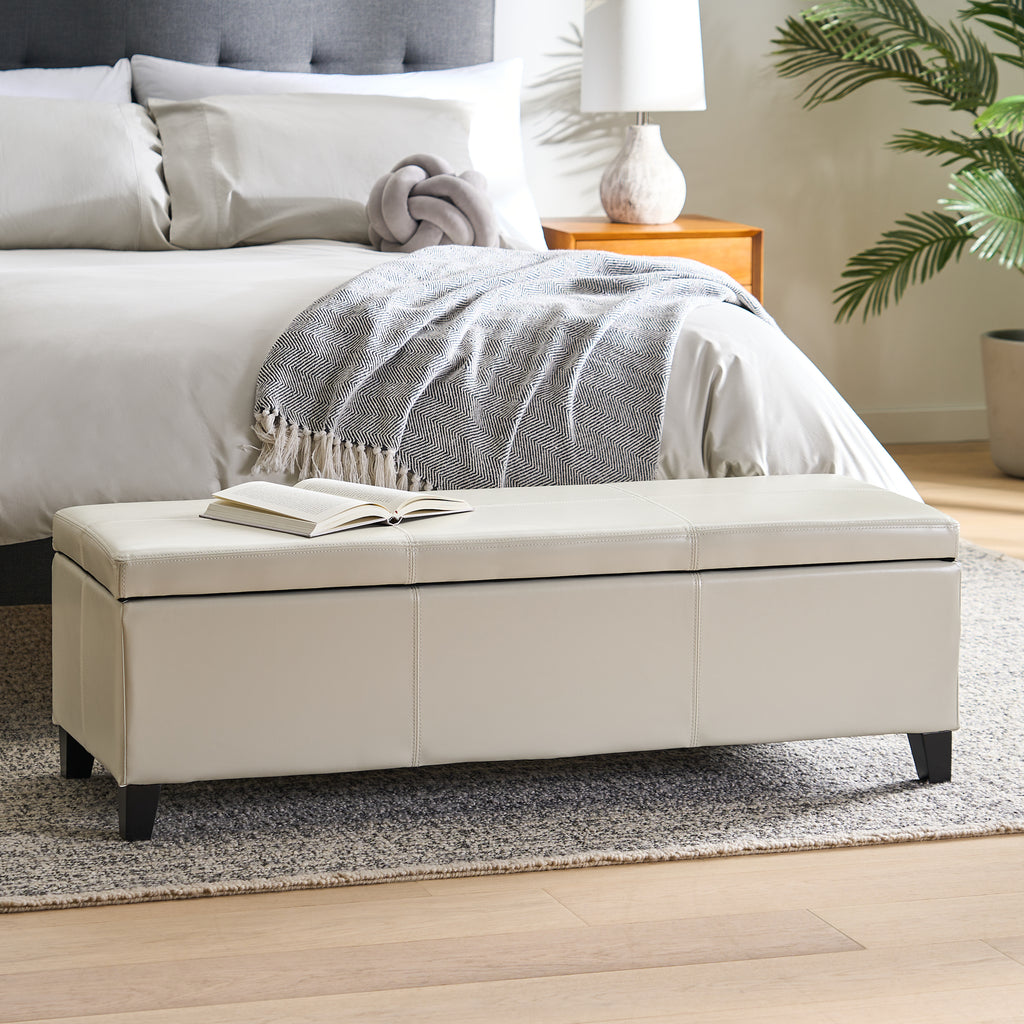 Upholstered PU Leather Storage Ottoman