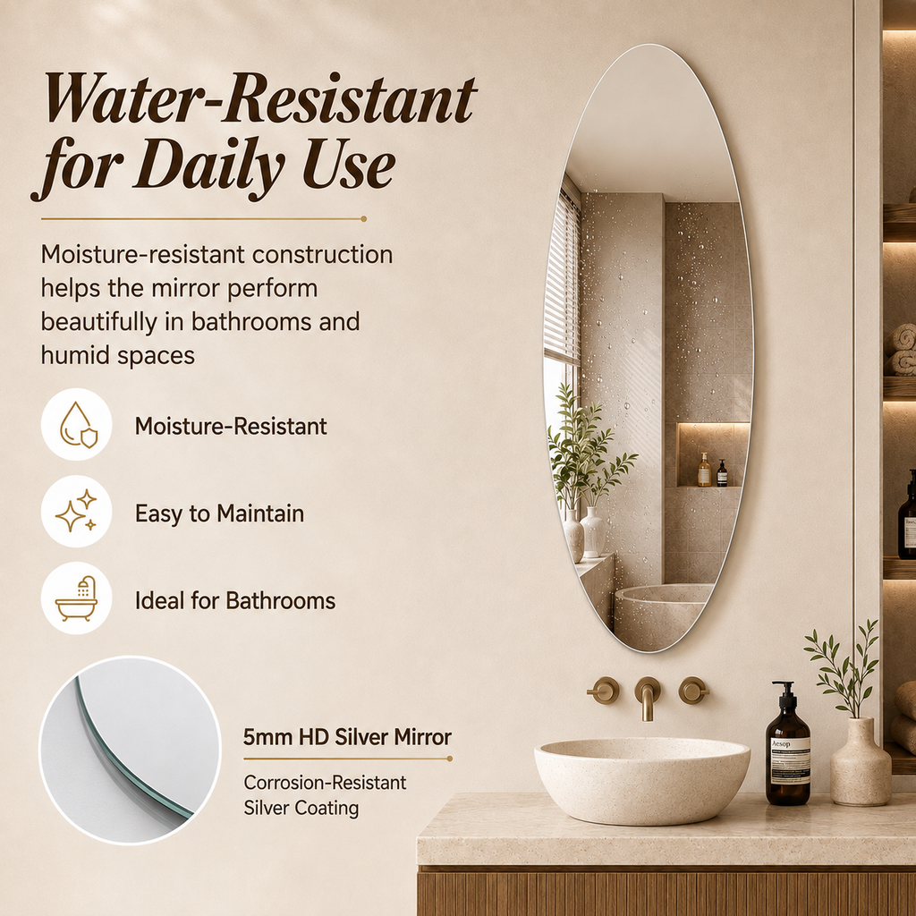 65" x 21" Modern Oval Full Length Wall Mirror