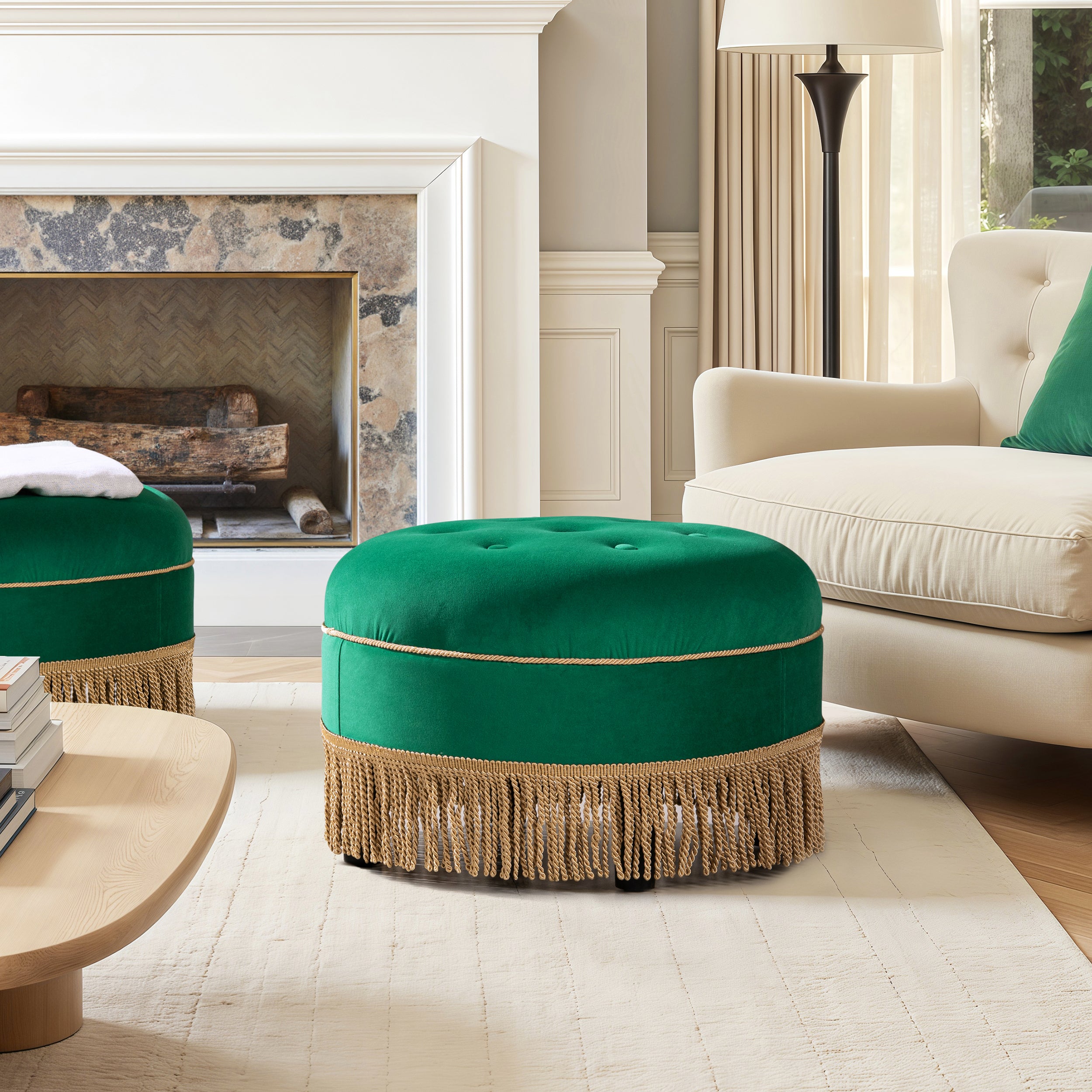 Yolanda 24" Round Upholstered Accent Ottoman, Ultramarine