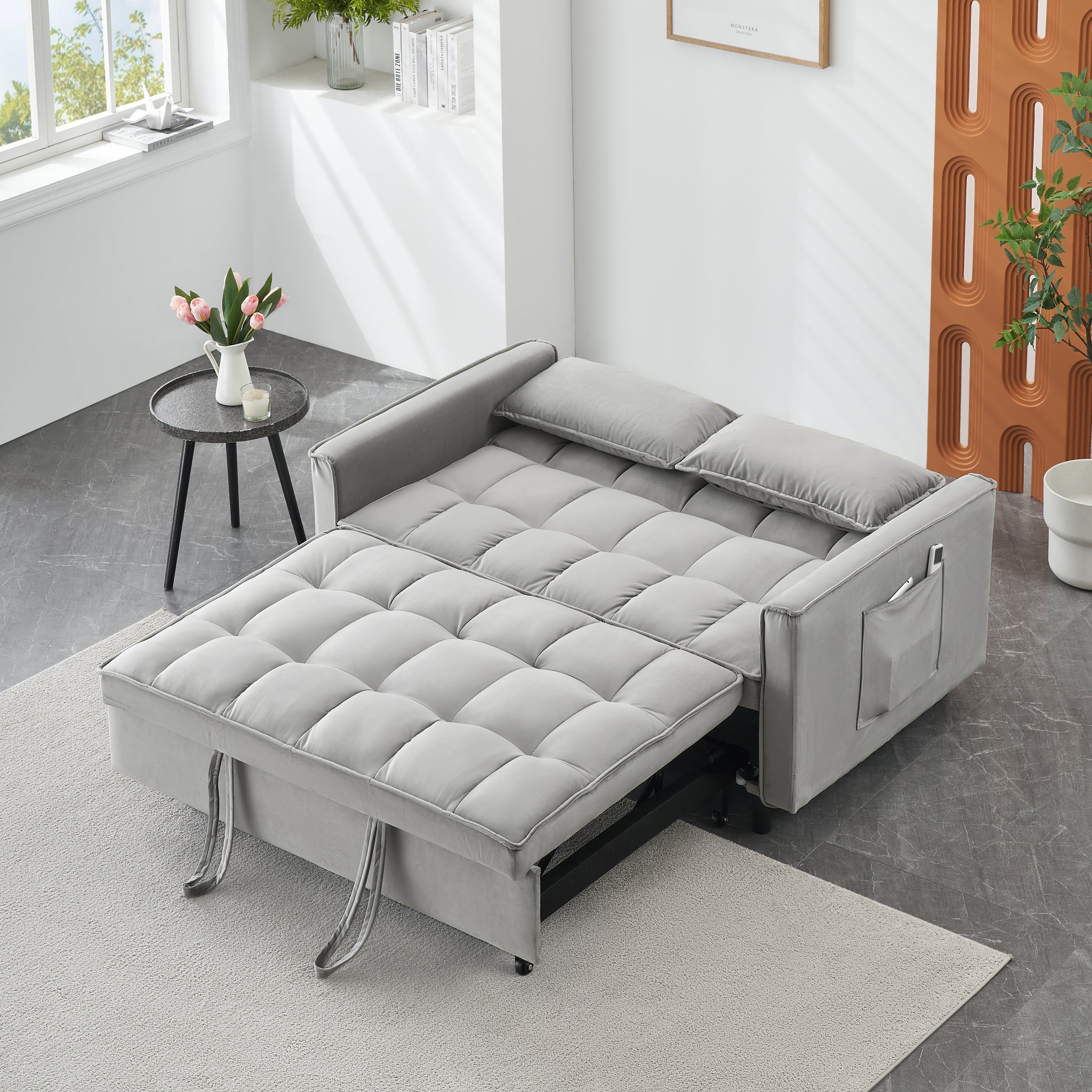 Modern Velvet Loveseat Futon Sofa Couch Pullout Bed