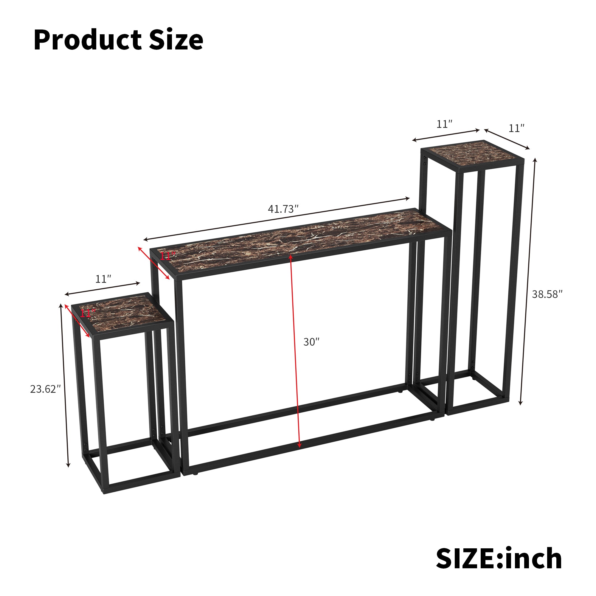 3-Piece Set of Narrow Tables