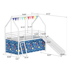 Jack Metal Junior House Twin Loft Bed with Slide and Curtain Set