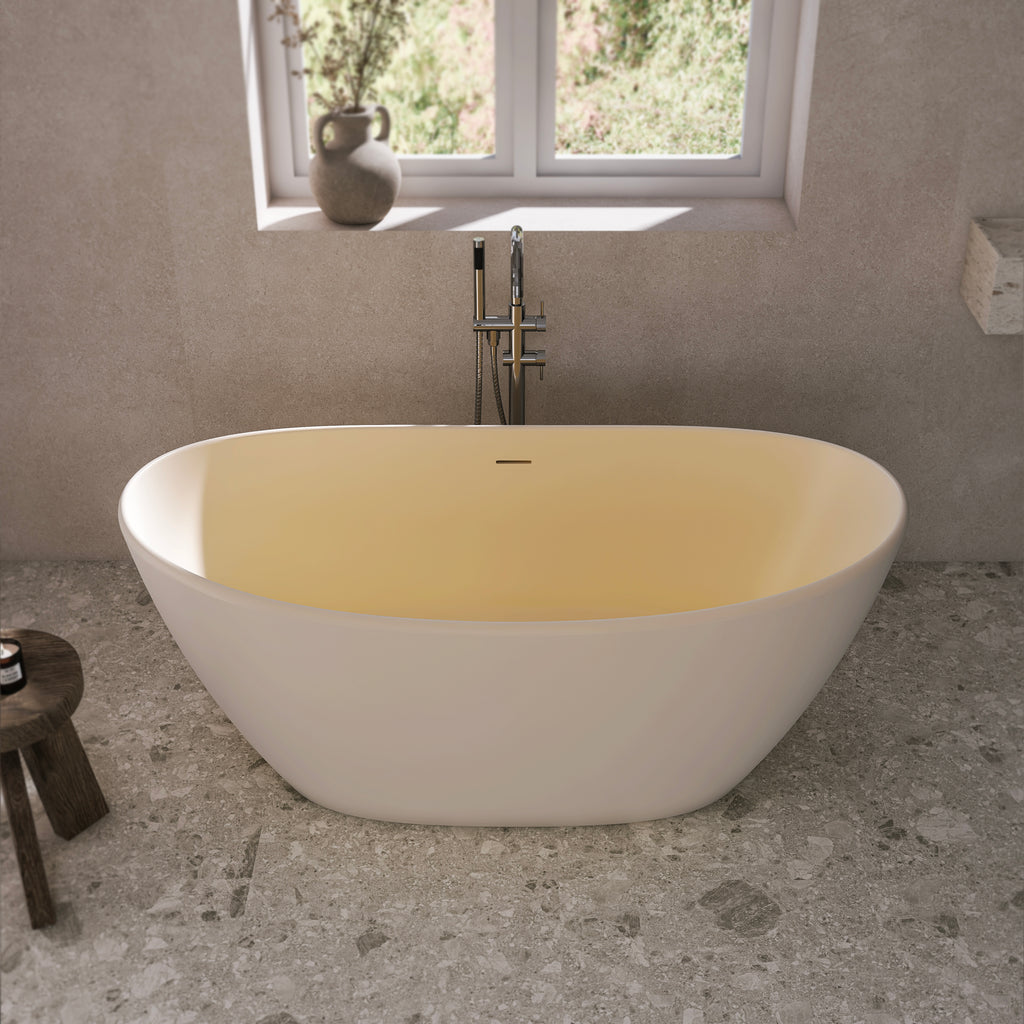 61 Inch Freestanding Solid Surface Soaking Bathtub