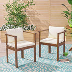 Outdoor Dining Chair Set of 2 with Curved Acacia Wood Arms
