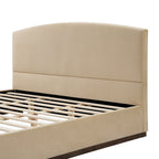 King Size Upholstered Bed Frame With Velvet Fabric Thick Headboard