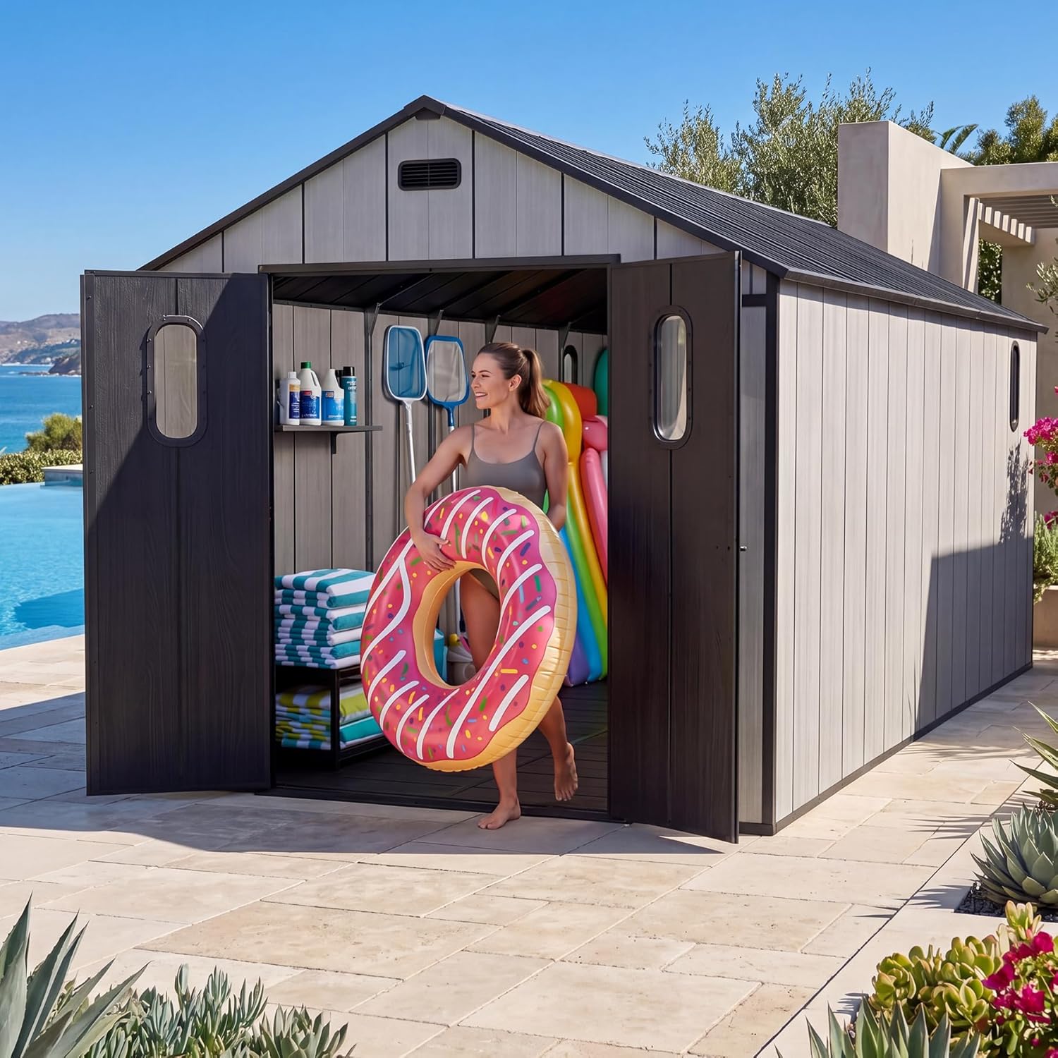 8x16Ft Resin Outdoor Storage Shed with Floor