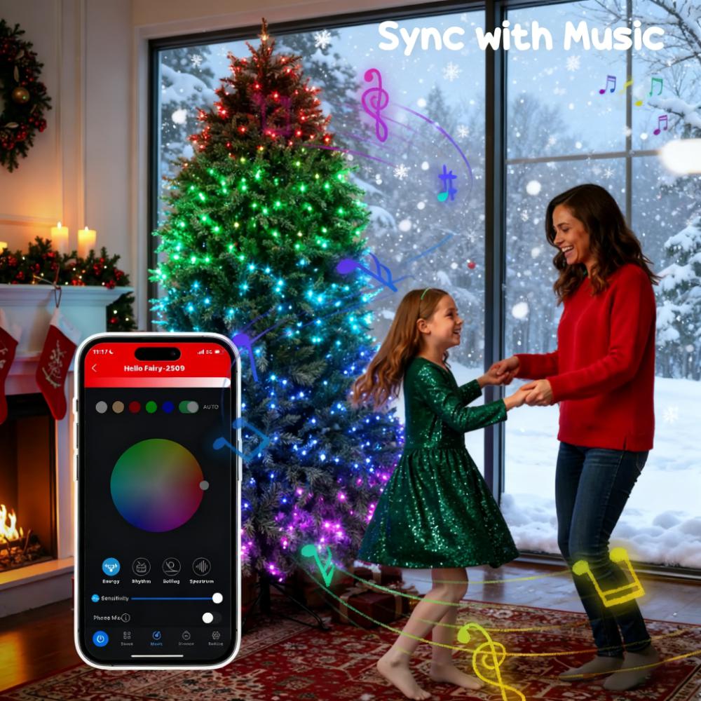 7.5ft Prelit Christmas Tree, 698 LEDs, Music Sync, Smart App Control, Green