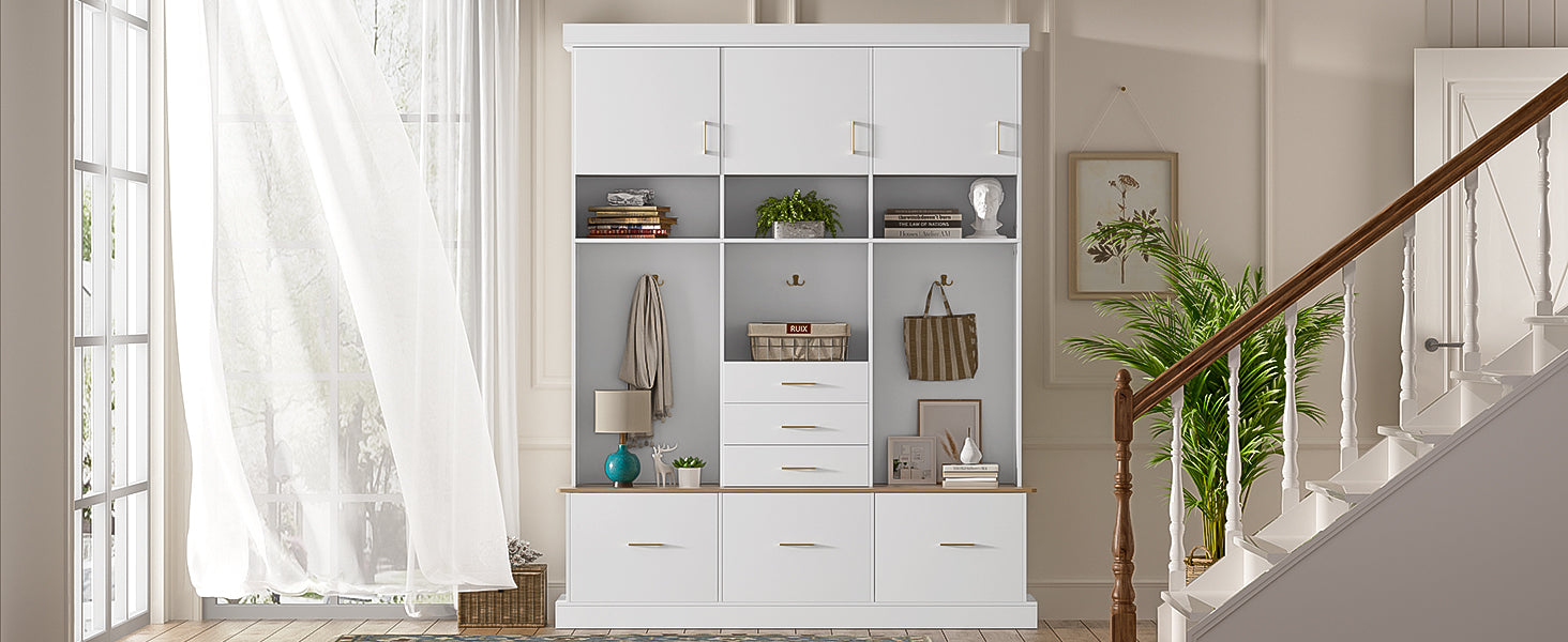 U-Can 75" H Entryway Hall Tree with Bench and Storage