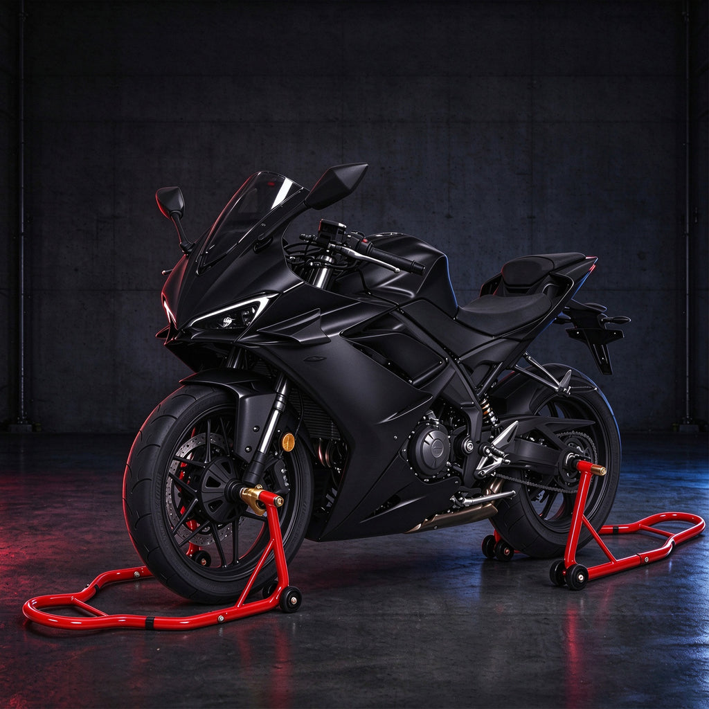 Motorcycle Stand 1000LB Sport Bike Front and Rear Wheel Lift Swingarm Paddock Stands, Red
