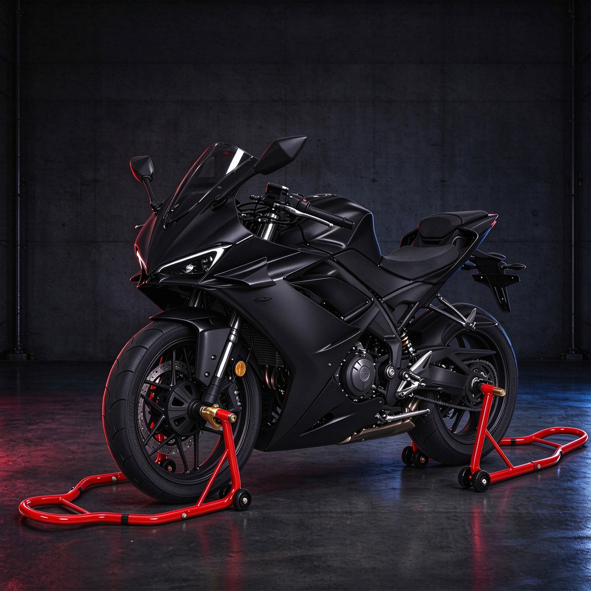 Motorcycle Stand 1000LB Sport Bike Front and Rear Wheel Lift Swingarm Paddock Stands, Red