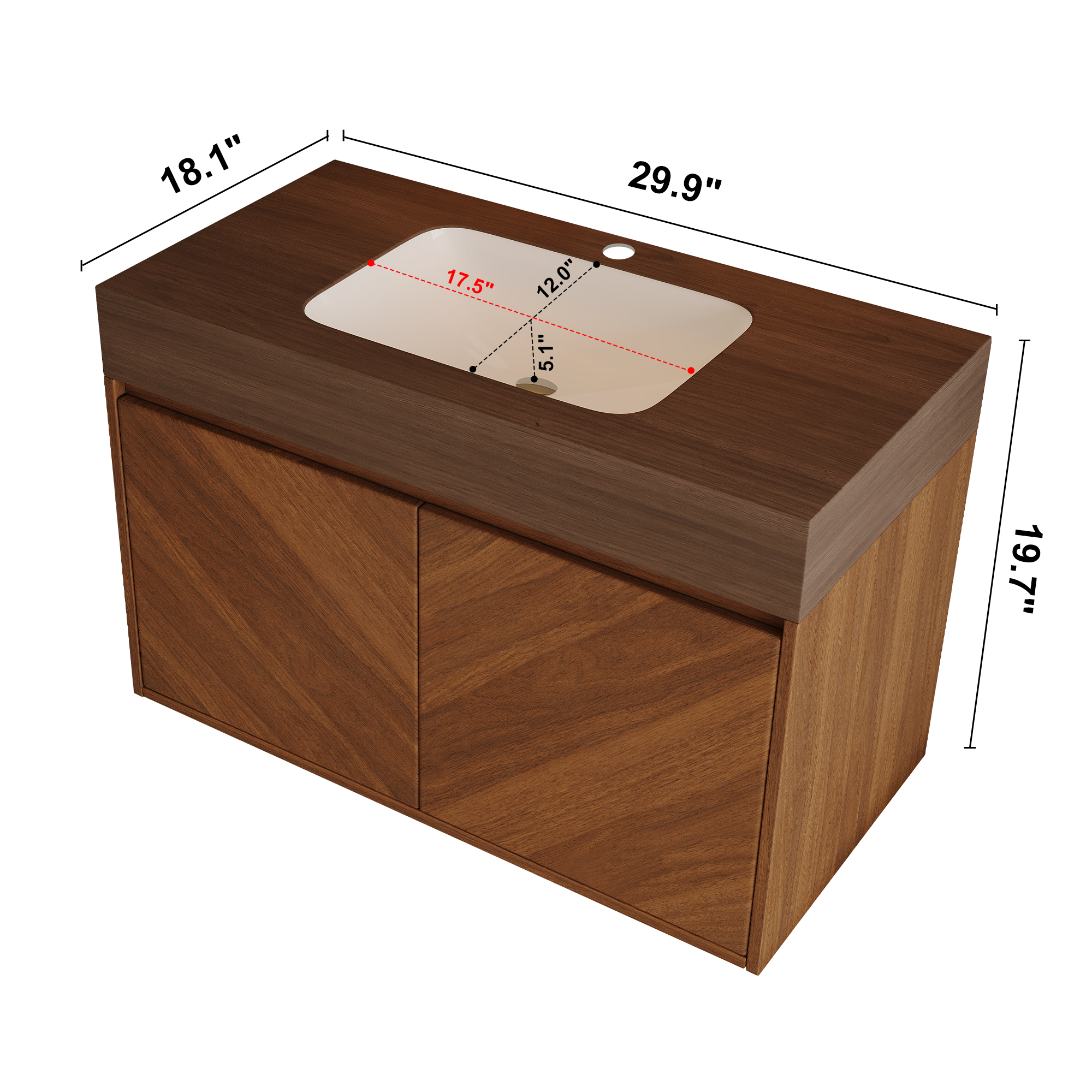 30" Modern Wall-Mounted Bathroom Vanity with Ceramic Sink
