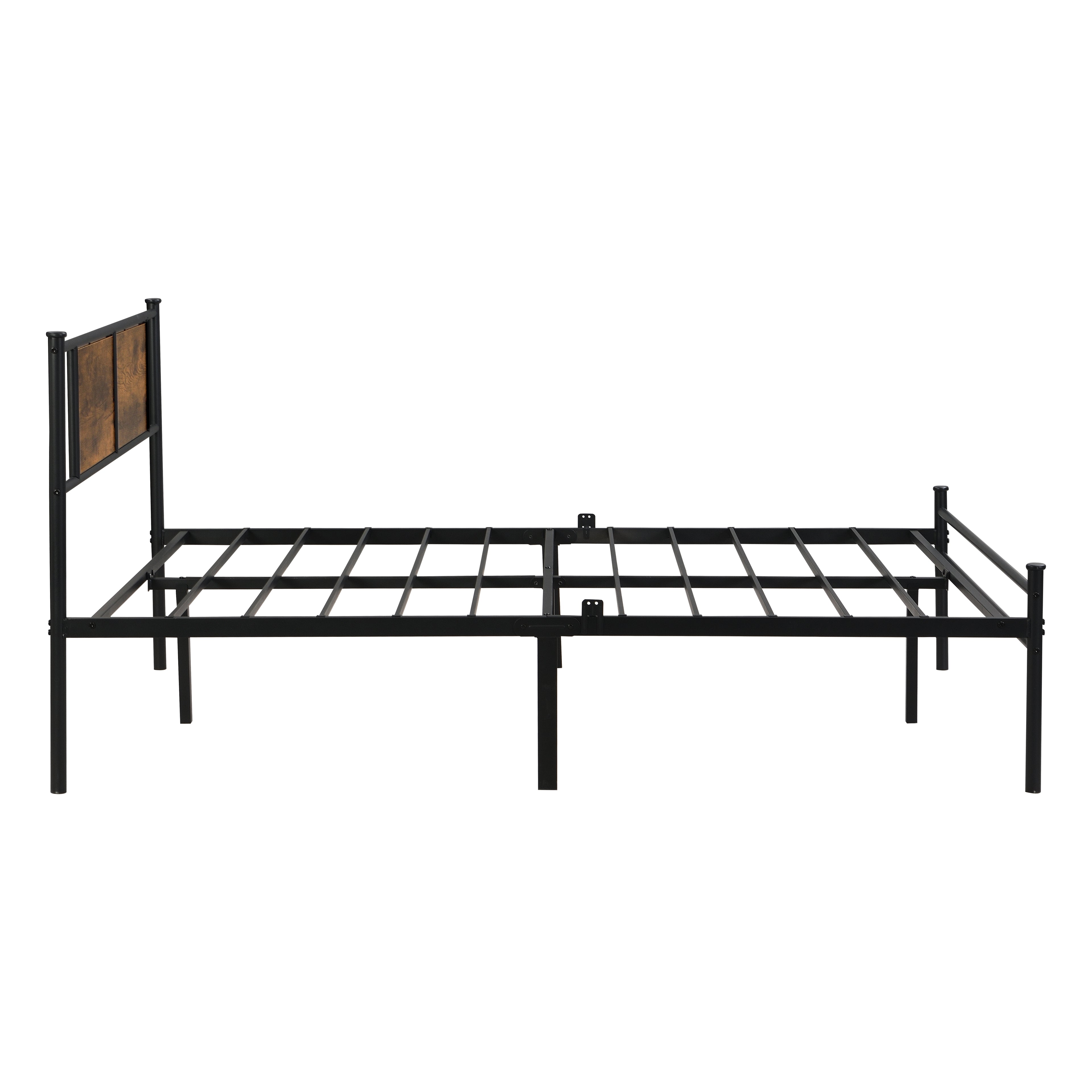 King Size Metal Bedframe With Wood Panel Decoration