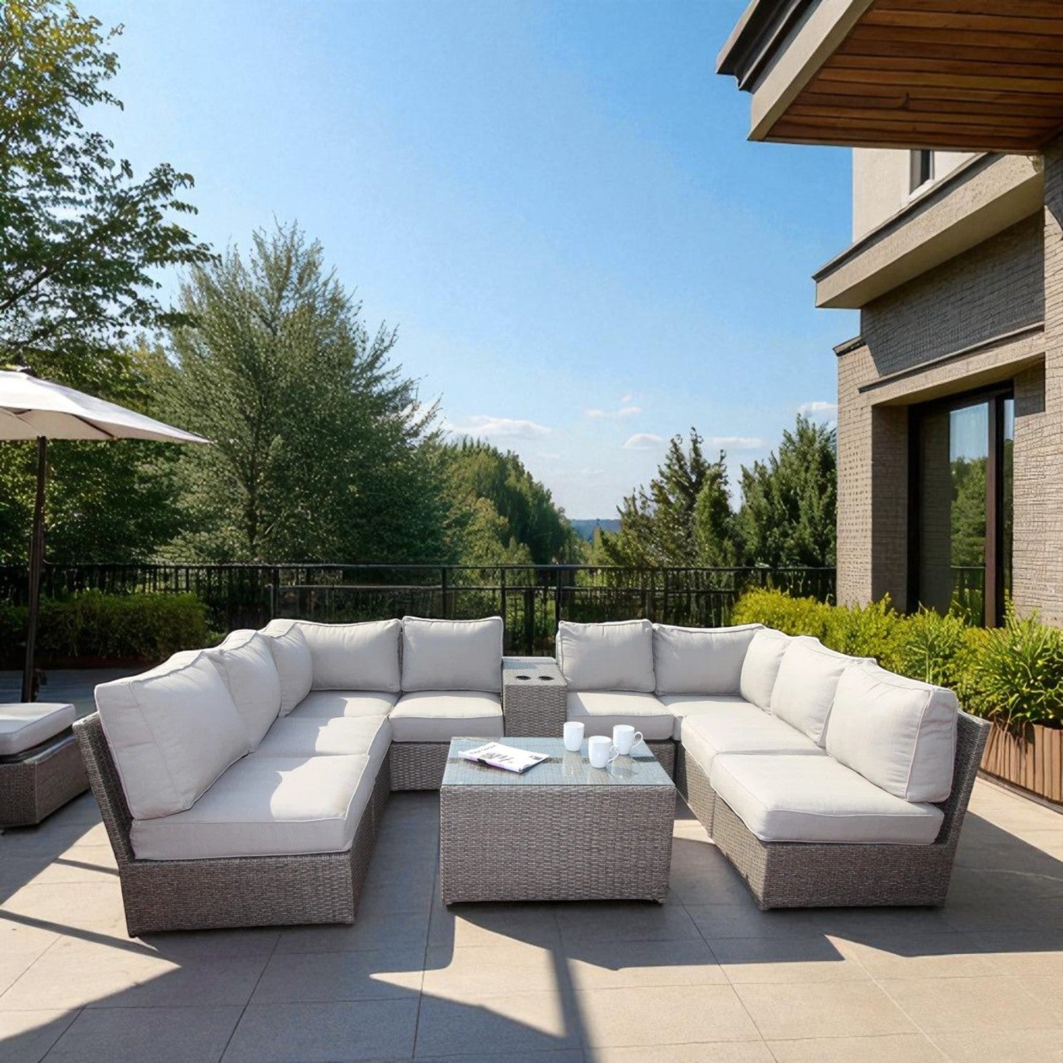 Fully Assembled 6-Seat Patio Wicker Sectional with Cushions
