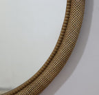 31.9" Woven Rattan Decorative Round Mirror with Wrapped Accents