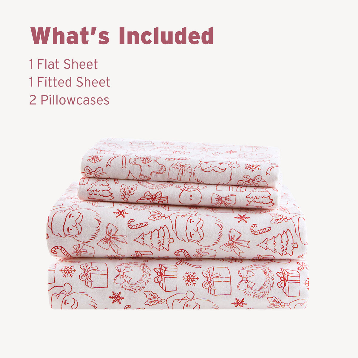 3-Piece Twin XL 100% Cotton Pigment Printed Sheet Set - Holiday Doodles