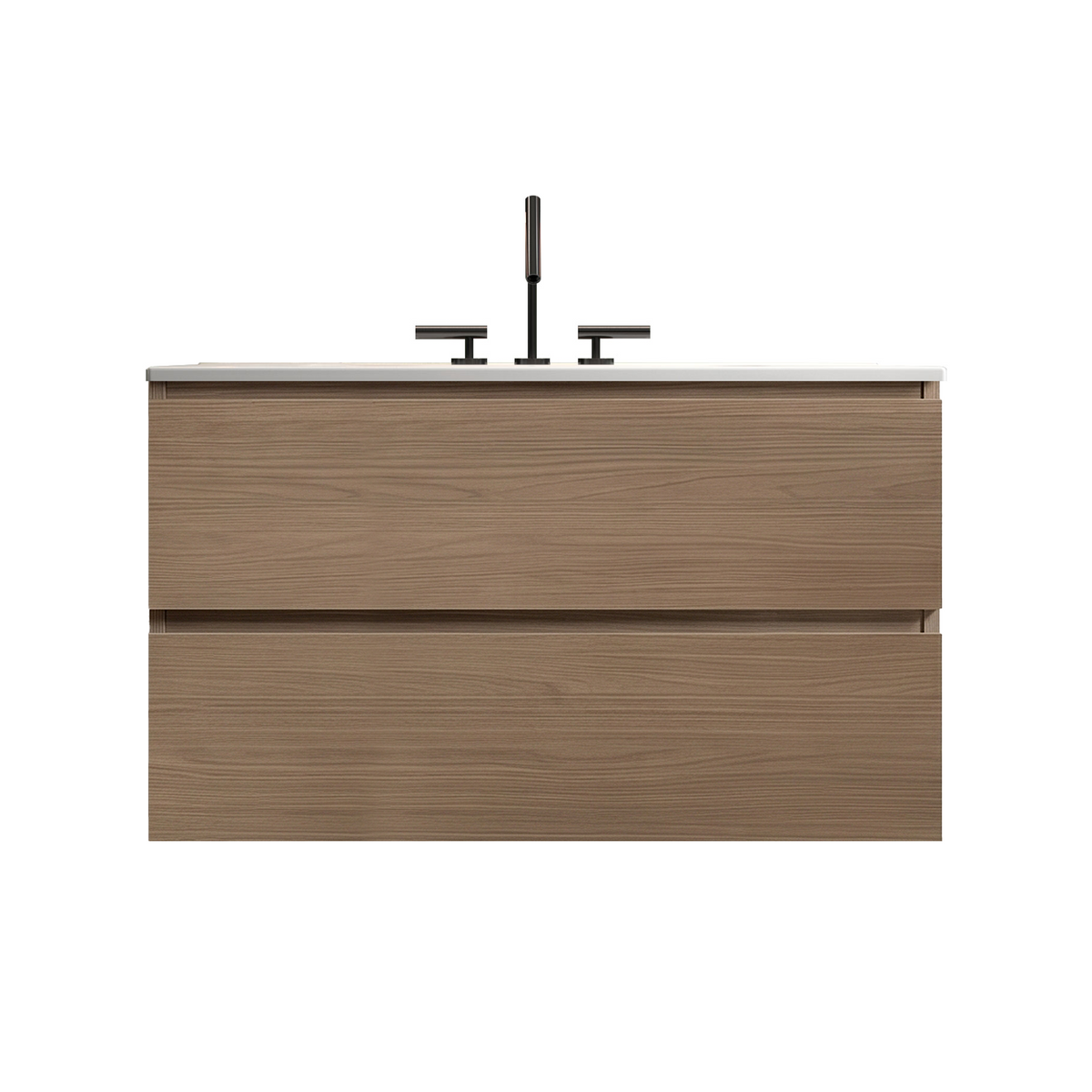 TIA Wall Mount 36" Bathroom Vanity, Walnut Brown, Ceramic Sink
