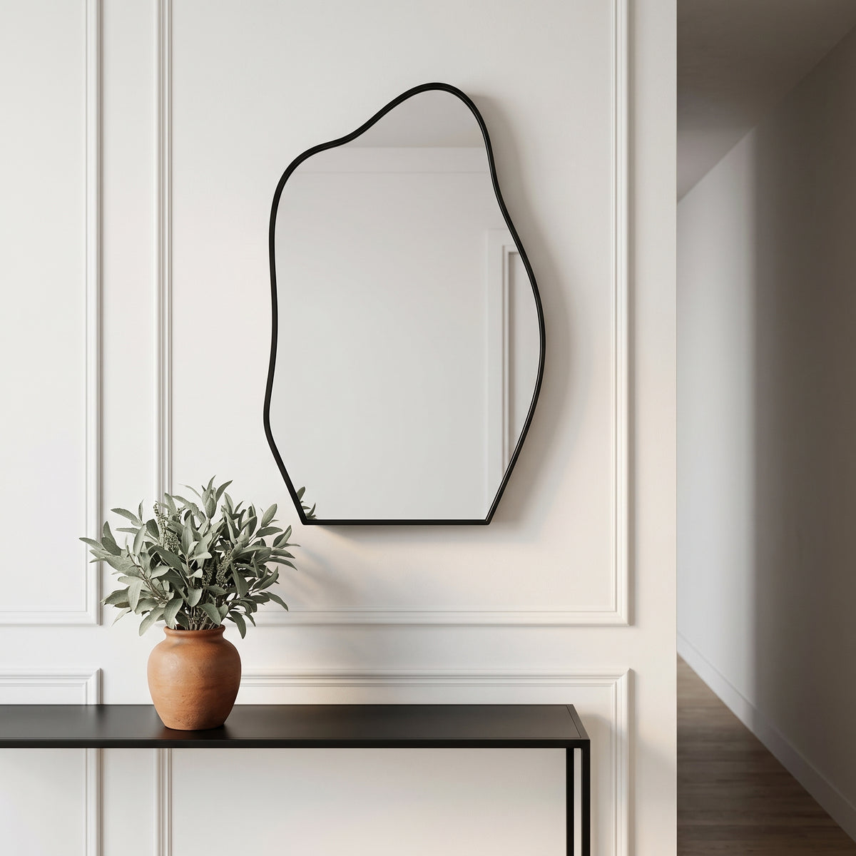 33.5"x22" Irregular Cloud-shaped Surface Mount Mirror Cabinet, Metal Frame Bathroom Medicine Cabinet with Adjustable Glass Shelves, Decorative Storage Mirror for Bathroom Entryway Bedroom, Matte