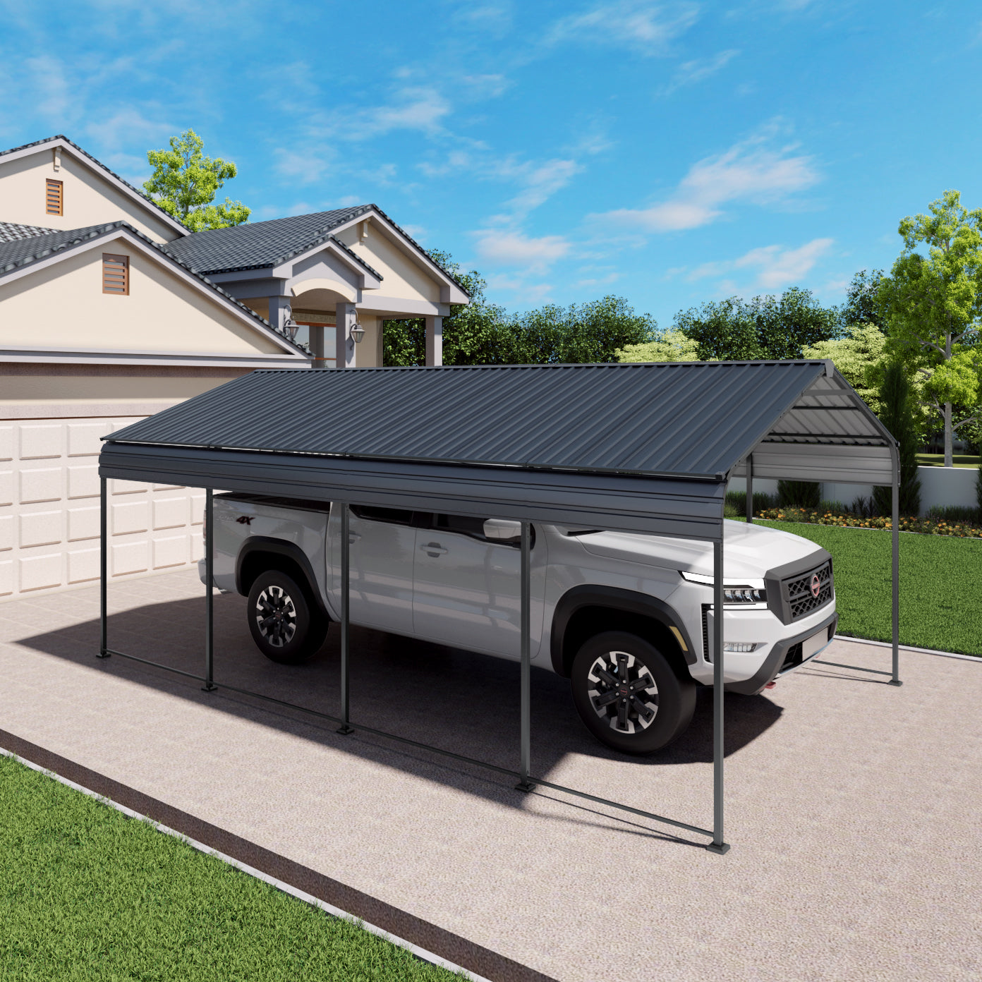12x20 FT Heavy Duty Metal Carport with Galvanized Steel Roof