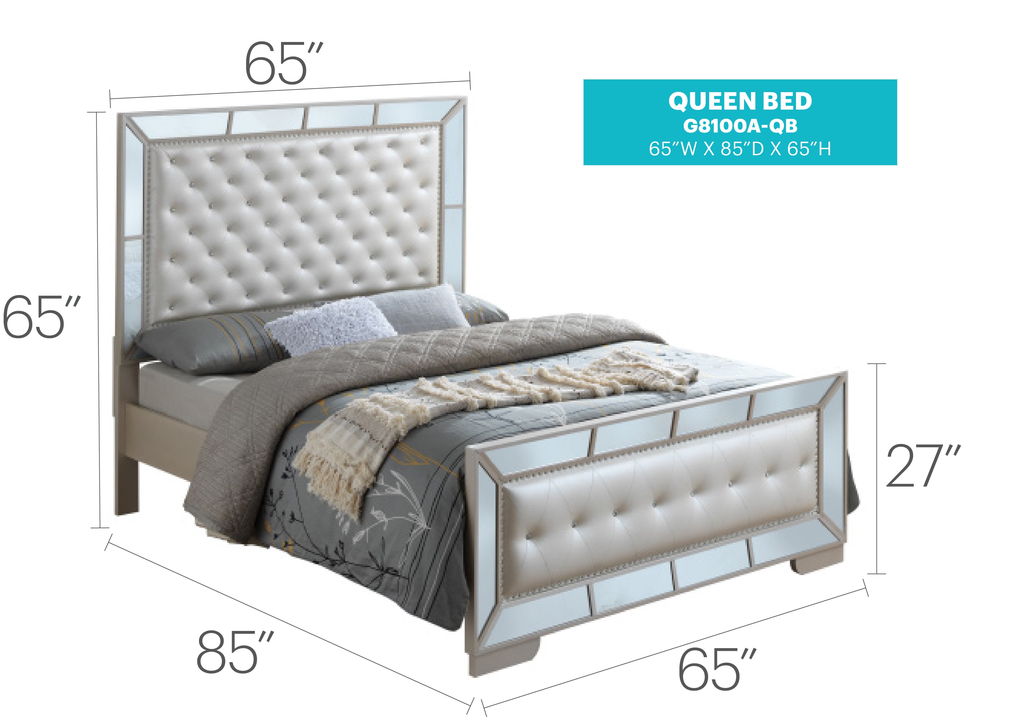 Elegant Pearl Queen Bed With Minimalist Design