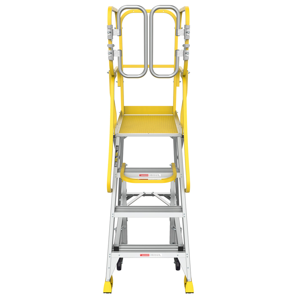4 Step 375lbs Aluminum Rolling Platform Ladder