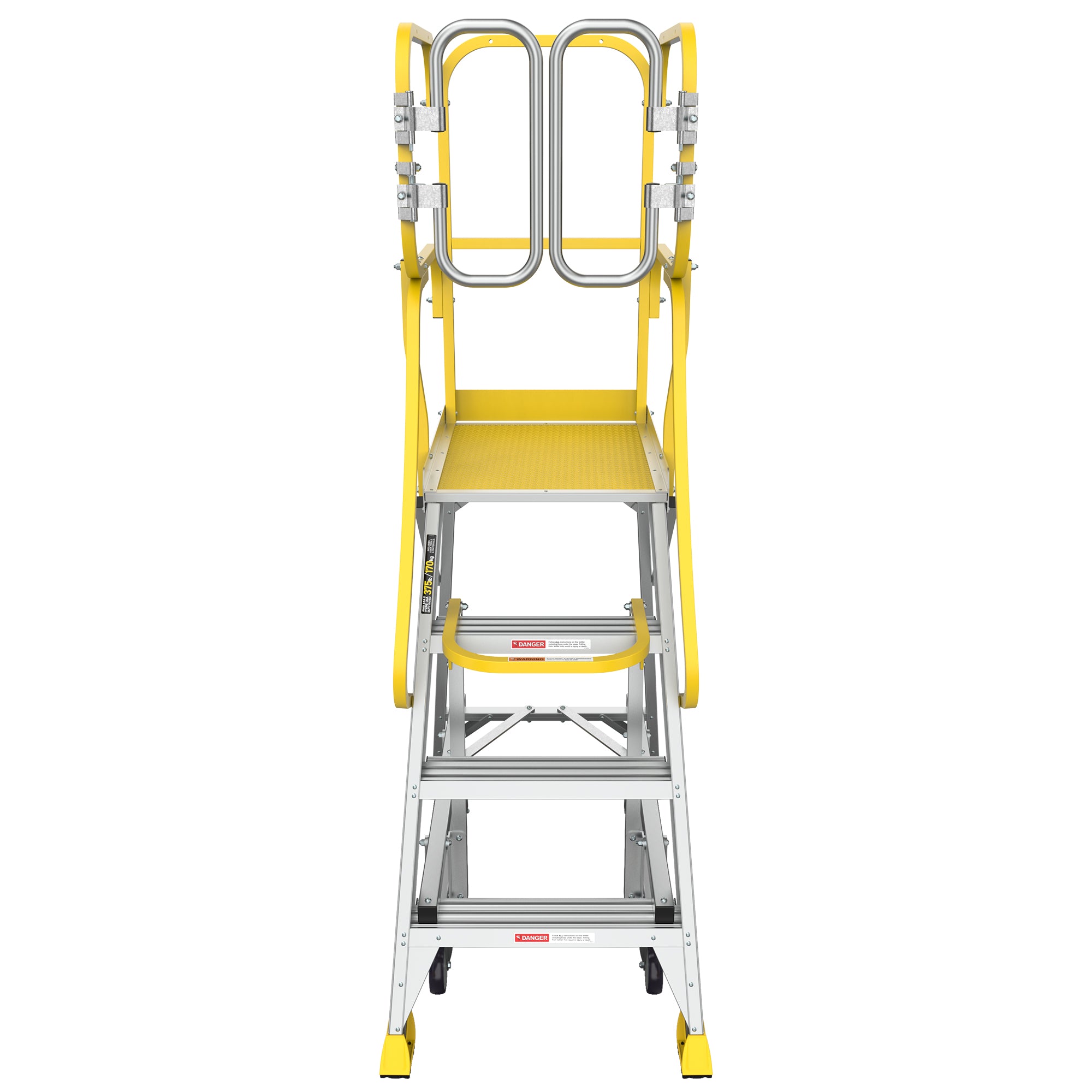 4 Step 375lbs Aluminum Rolling Platform Ladder