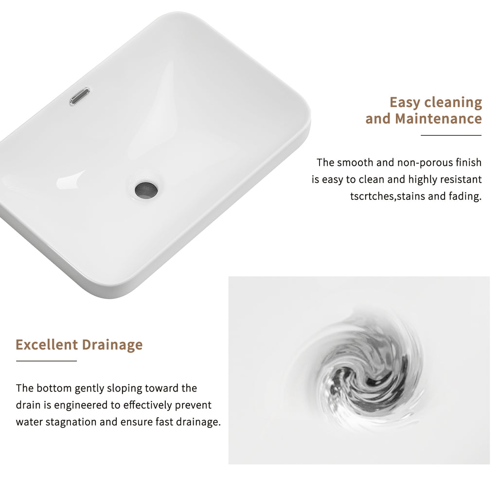 Ceramic Undermount Bathroom Sink 22.05" x 15.36" x 6.7"